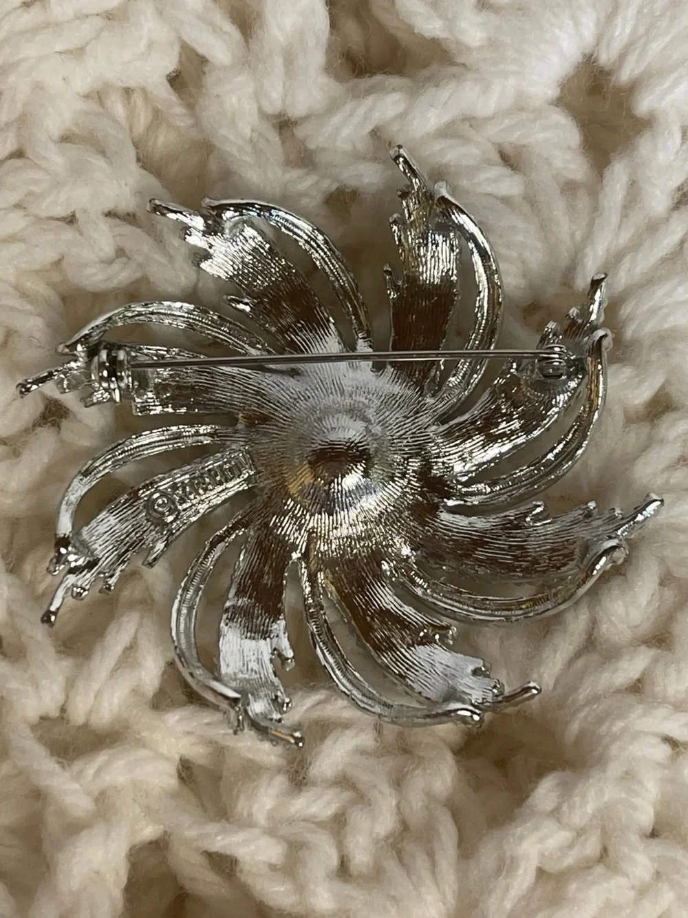 Sarah Coventry Silver Floral Swirl Brooch with Pearl Center
